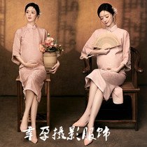 Photo studio new style pregnant women photo clothing retro new Chinese ink painting style pregnant mommy slim pregnant woman photo cheongsam