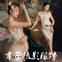 Photo studio maternity photo clothing French retro oil painting style pregnant mother sexy dress new maternity clothing theme photography