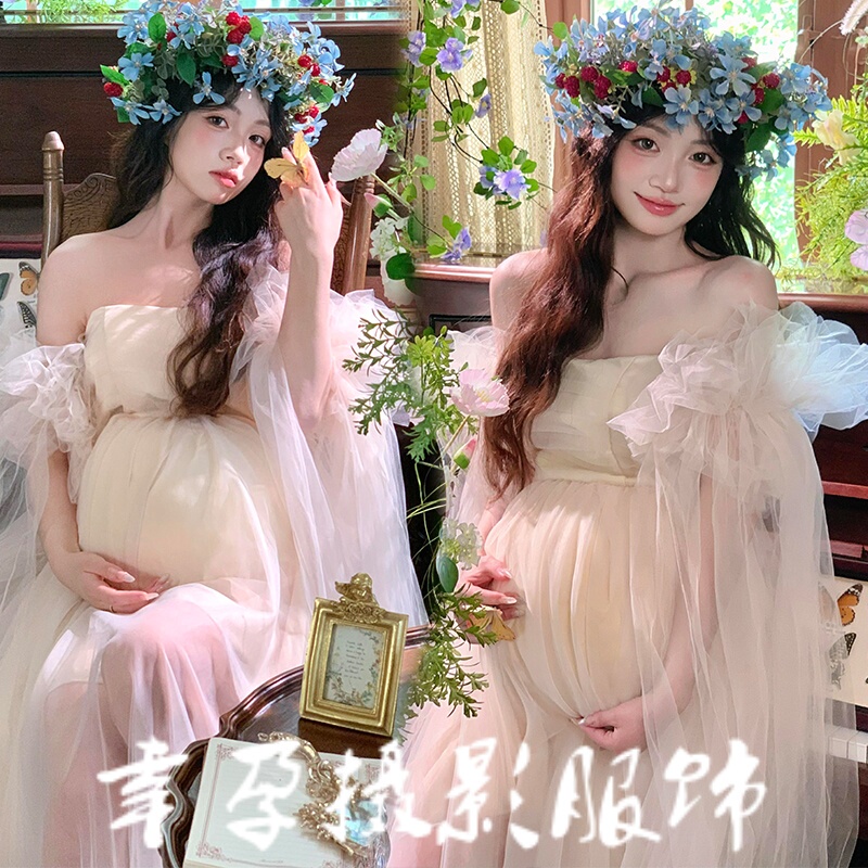 New Style Forest-Style Fresh and Beautiful Strapless Dress for Maternity Photoshoots in Photo Studios