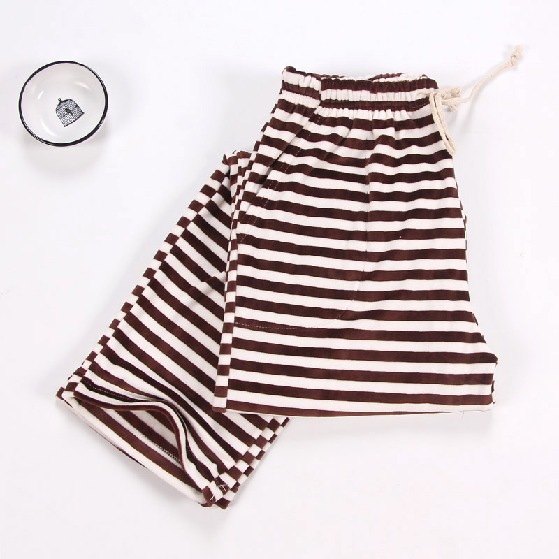 Mùa thu và mùa đông sọc flannel đồ ngủ nữ ấm đảo nhung quần mùa đông lỏng quần dày Nhật Bản quần legging nam