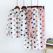 Cautious cute home clothing womens home set double gauze long sleeve trousers cotton pajamas Spring and Autumn New