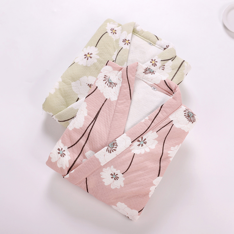 Váy ngủ nữ mùa thu và mùa đông cotton dài tay Nhật Bản dễ thương dày lớn kích thước dài áo ngủ nhà dịch vụ áo choàng cotton nữ áo choàng ngủ