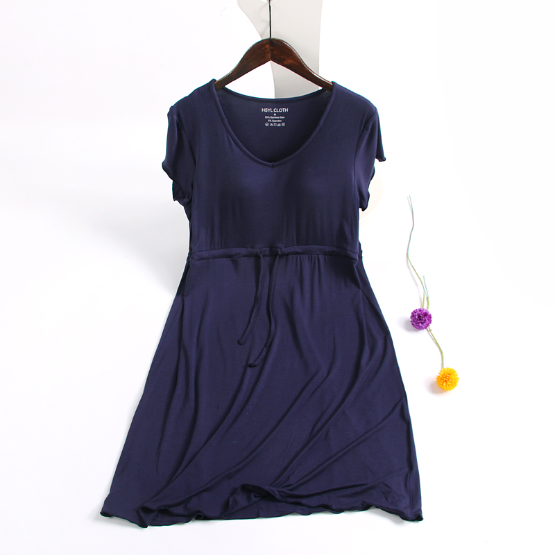 Modal nightdress phụ nữ với áo ngực áo ngủ váy ngủ mùa xuân và mùa hè không mặc áo ngực dây đeo dịch vụ nhà có thể được mặc đầm ngủ dễ thương hàn quốc