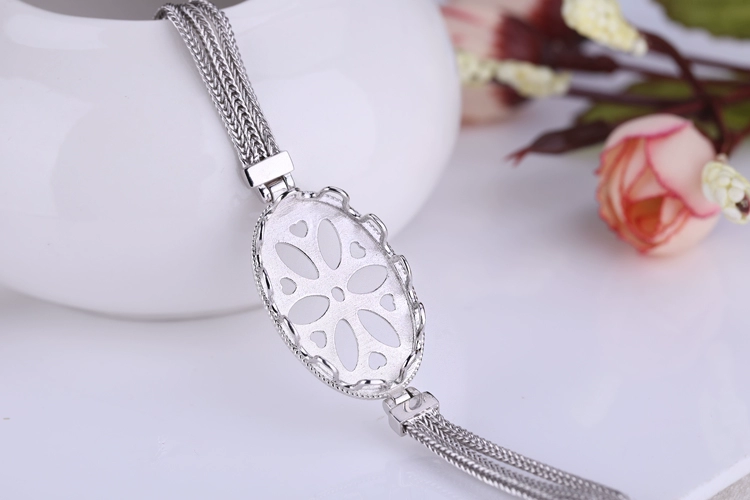 925 sterling bạc mạ bạch kim vòng đeo tay trống khay tự làm khảm sáp ong hổ phách đá quý vòng đeo tay hỗ trợ nữ 16 * 26 khay bạc vòng tay bạc