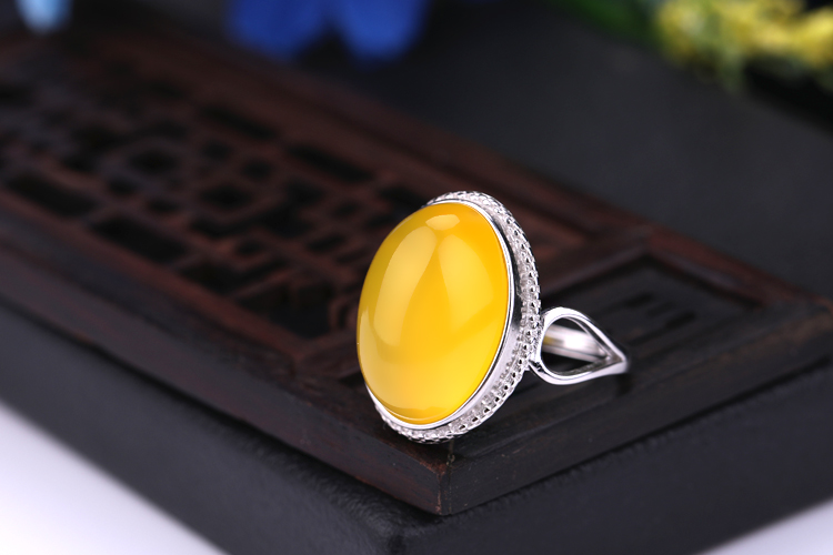 Nhẫn bạc sterling 925 thiết lập vòng sáp ong hỗ trợ dát ngọc lam phía nam đỏ mở vòng trống hỗ trợ chăm sóc nhẫn nữ 13 * 18 đeo nhẫn ngón trỏ