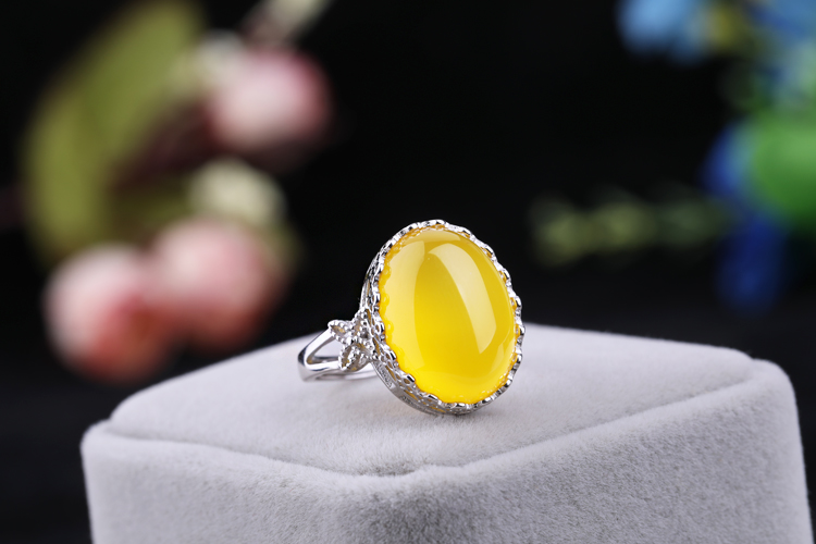 Nhẫn bằng bạc 925 sterling bạc hỗ trợ trống rỗng dát sáp ong hổ phách mở vòng nhẫn hỗ trợ 10 * 14 12 * 16 mẫu nhẫn nữ đẹp
