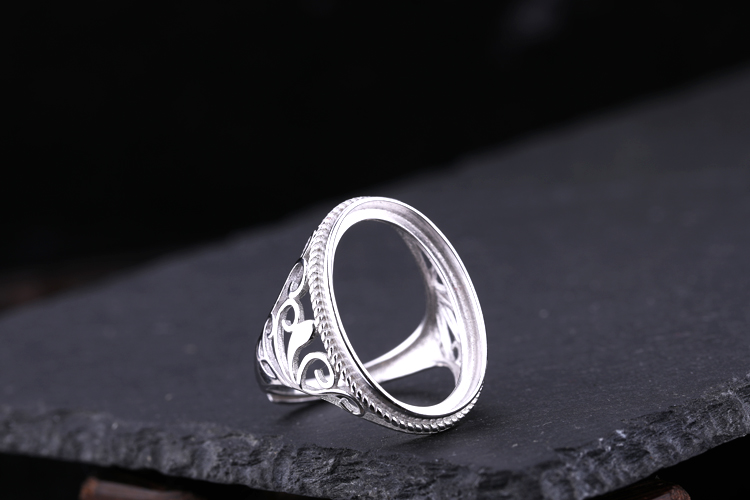 Nhẫn bạc sterling 925 thiết lập vòng sáp ong hỗ trợ dát nhẫn đá quý màu hổ phách nhẫn hỗ trợ trống miệng hỗ trợ trực tiếp nữ 15 * 22 nhẫn cưới vàng tây