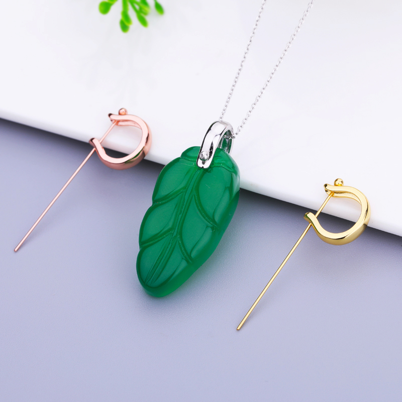 S925 pure silver emerald jade pendant belt head DIY thickened honey wax amber pendant needle buckle silver clip buckle DIY accessory