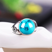 Nhẫn bạc sterling 925 hỗ trợ khảm ngọc lam đỏ đỏ nhẫn trống hỗ trợ nam tự làm đá tròn 13 * 13 thiết lập