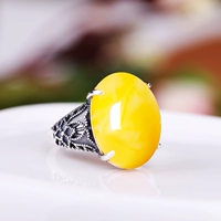 Nhẫn bạc 925 cổ điển trống khay tự làm dát ngọc lam sáp ong mở hổ phách cài đặt 13 * 18 hỗ trợ nhẫn nữ nhan nam