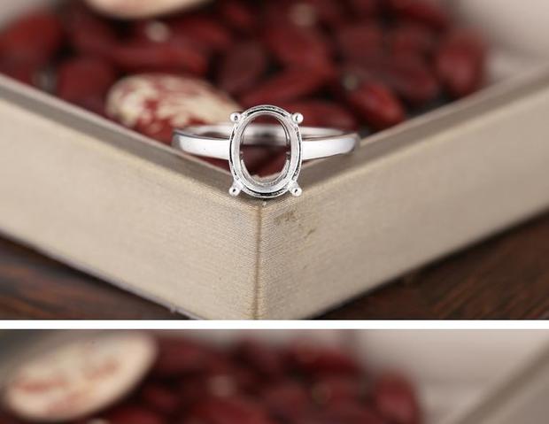 S925 sterling bạc mạ vàng trắng nhẫn trống hỗ trợ dát sáp ong trực tiếp cài đặt nhẫn 6 * 8 5 * 7 7 * 9 8 * 10 nhẫn cặp bạc