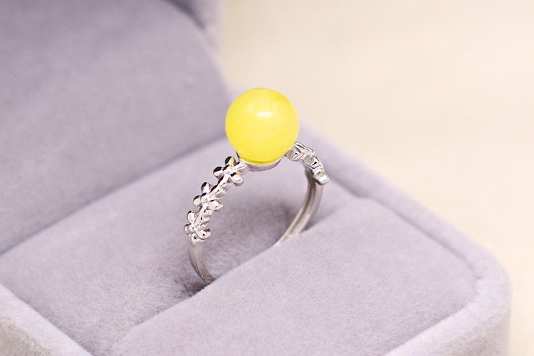 Nhẫn bạc 925 sterling bạc của phụ nữ mạ bạch kim hỗ trợ trống rỗng sáp ong hổ phách 6 đến 10 hạt mở vòng hỗ trợ nhẫn doji