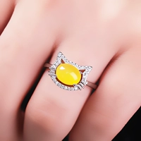 S925 sterling bạc mạ bạch kim nữ mô hình nhẫn tự làm trống hỗ trợ dát hổ phách xanh thông nhẫn thiết lập 7 * 9 nhẫn vàng 24k