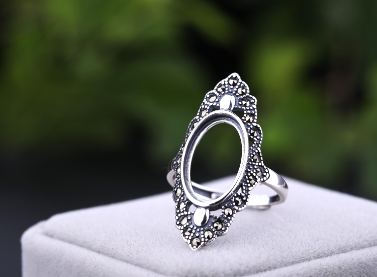 S925 sterling bạc nhẫn cổ điển trống hỗ trợ tự làm dát hổ phách vòng sáp ong hỗ trợ nhẫn nữ thiết lập trực tiếp 9 * 15 nhẫn kim cương