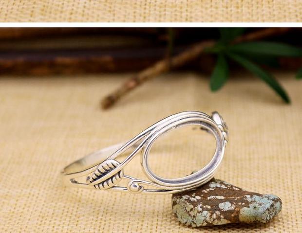 Vòng tay bạc nguyên chất 925 hỗ trợ trống rỗng 22 * ​​32 retro vòng tay bạc Thái tùy chỉnh dát sáp ong sống miệng 18 * 28 vòng đeo tay nữ