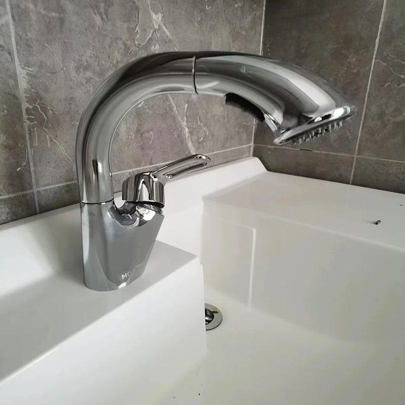 Moen Basin Sink Pull-Out Faucet with Hot and Cold Water, Convenient and Practical 89122
