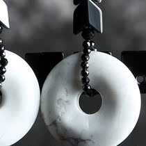 Chinese style original steel wire long face earrings earrings Chinese character turquoise face white faded decoration hand light luxury safety buckle not braided