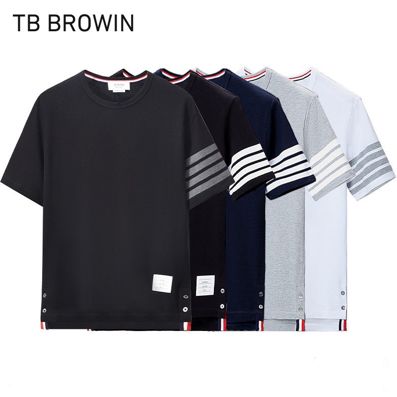 Tb Browin2026 New Tb Tom Brown Short-Sleeved Men's and Women's Summer Round-Neck T-Shirt with Four Stripes Woven in Color