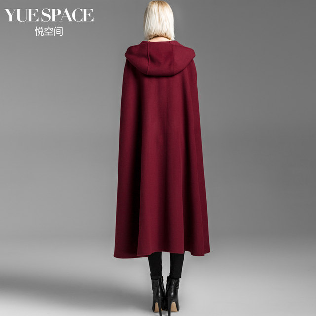 Yue Space Hooded Wool Cape Double-sided Velvet Coat Women's Long Over-the-Knee Fashion European and American Fashion Retro Sleeveless Autumn and Winter