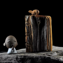  Taihang soul cliff cypress aging old material Feng Shui creative wood carving residual book heavenly book retro handlebar Ancient book decoration