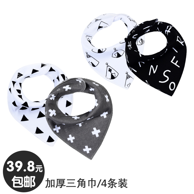 Baby autumn and winter thickened velvet cartoon four-pack triangle towel Geometric baby cotton saliva scarf Korean fashion