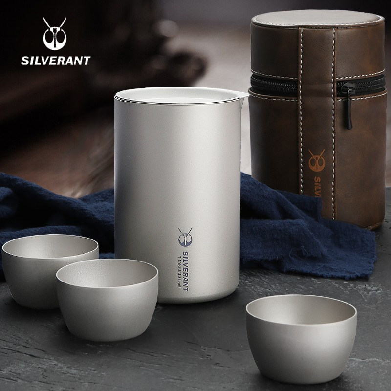 Silverant silver ant pure titanium double layer anti-scalding tea maker outdoor portable teapot cup titanium alloy travel tea set-Taobao
