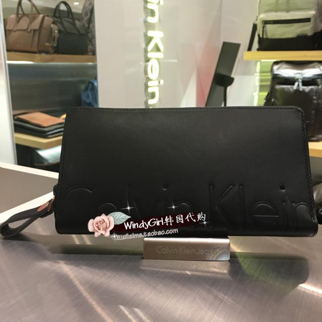 韩国代购直邮CK凯文克莱16秋新款男时尚纯牛皮长款钱包HP0721