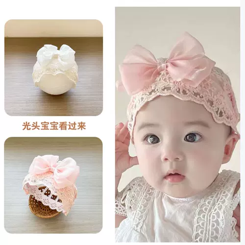 Детская летняя тонкая шапка, кружевная повязка на голову с бантиком для новорожденных, кружевное платье