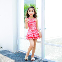 Childrens swimsuit girl Summer one-piece swimsuit Grand Central Childrens girl cute hanging neck one-piece dress Two sets of spa