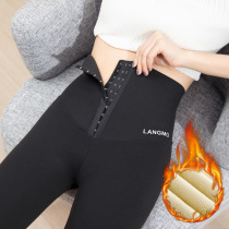 Breasted Barbie pants womens autumn and winter plus velvet corset waist belly leggings women wear nine-point high waist hip yoga pants