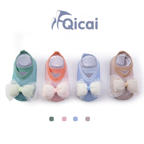 Детские летние тонкие кроссовки, сетчатая дышащая детская обувь для раннего возраста с бантиком, нескользящие гетры, мягкая подошва