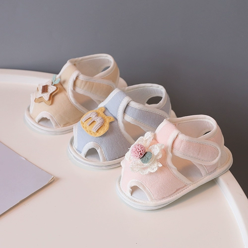 Охлаждающие летние детские сандалии, спортивная обувь подходит для мужчин и женщин для раннего возраста, мультяшный шнурок-держатель, из хлопка и льна, мягкая подошва, 3-15 мес.