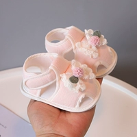 Розовые сандалии, из хлопка и льна, в цветочек