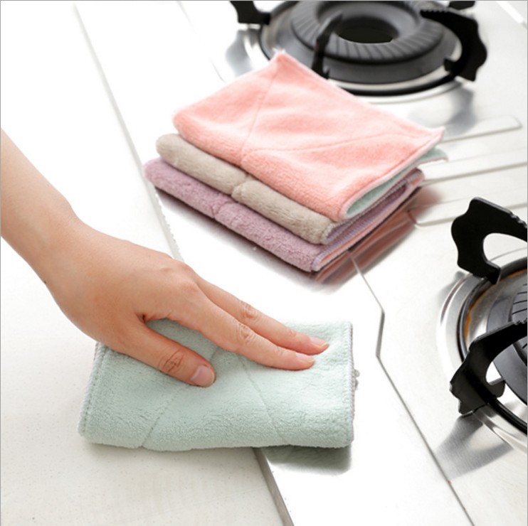 Bicolor cloth water-absorbent dishcloth plus thick rubbing table cloth towel kitchen not stained with oil not dropping out of hair cleaning rag wipe hand towel