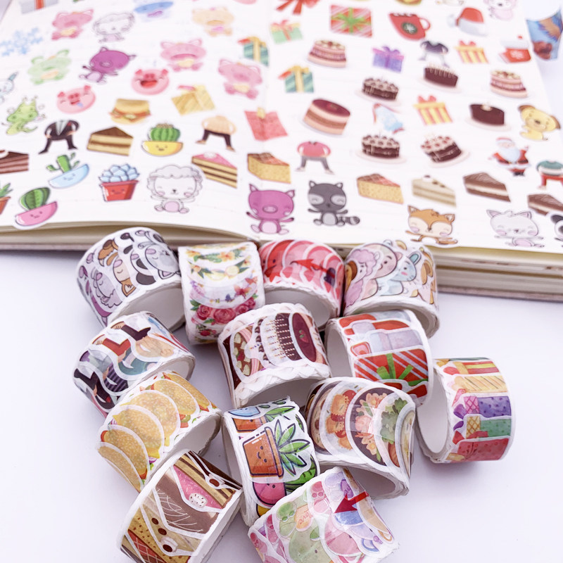 About 80 cake hamburgers and paper tape diy can tear up small animals Japanese collage handledger