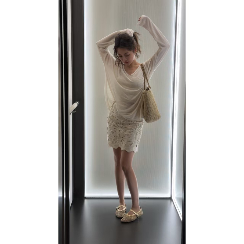 Singularity Me 3B 97167 Women's Water-Soluble Lace Hollow Out Elegant Slimming Summer Short Skirt