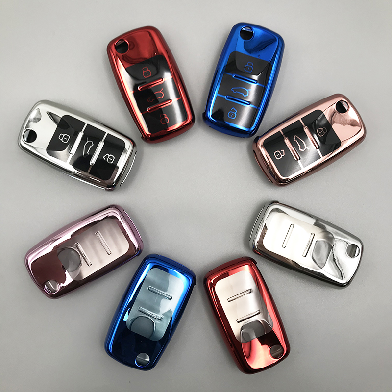 Applicable Volkswagen Toyota fashion car folding key remote control TPU mirror bright soft rubber protective sheath-Taobao