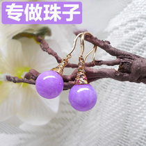Natural A goods thick violet suction clear 18K gold inlaid jade jade bead earrings earrings live special shot 12