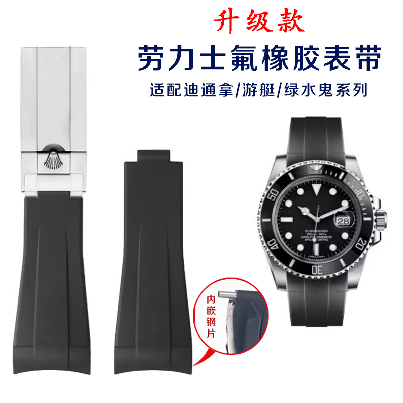 Suitable for Fluororubber Watch Straps, Suitable for Rolex Black, Green, Blue Submariner, Daytona, Gmt Rubber B 20mm