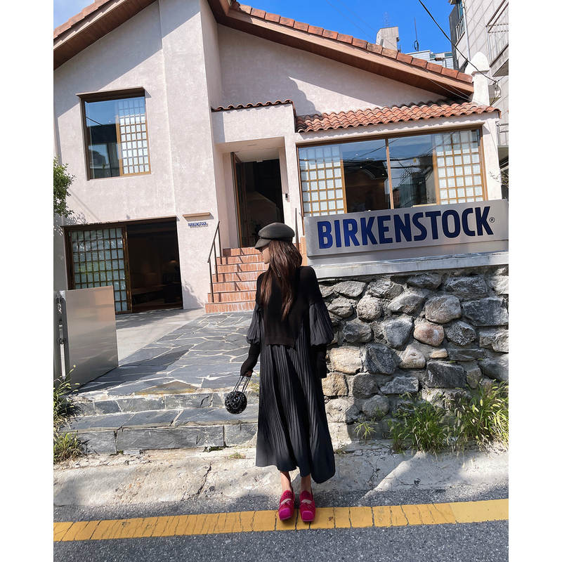 Langboom Chuanjiu Japanese Designer Style Pleated Knit Patchwork Black Casual Dress