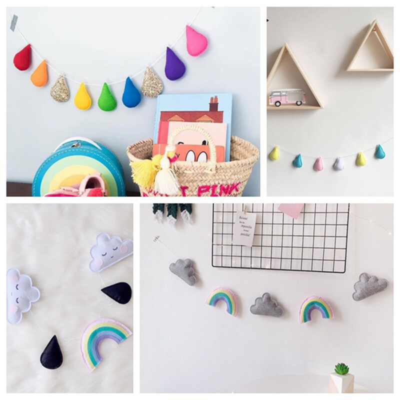 ins Nordic felt raindrops hanging rainbow clouds wall decoration photography photo props children's room children's clothing store
