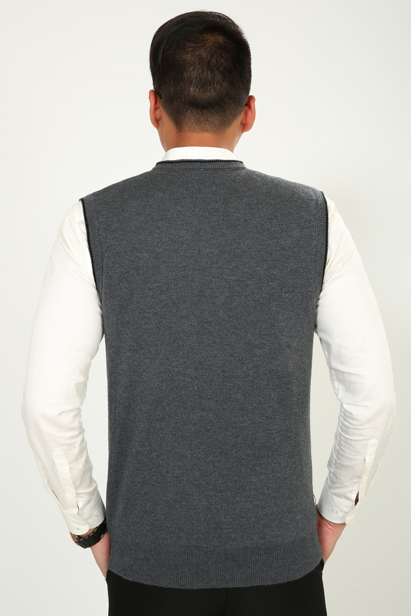 Xe cổ điển quần áo mùa đông nam trung niên áo len len màu rắn cộng với áo nhung ấm áp bố dày vest chữ V áo khoác len nam trung niên