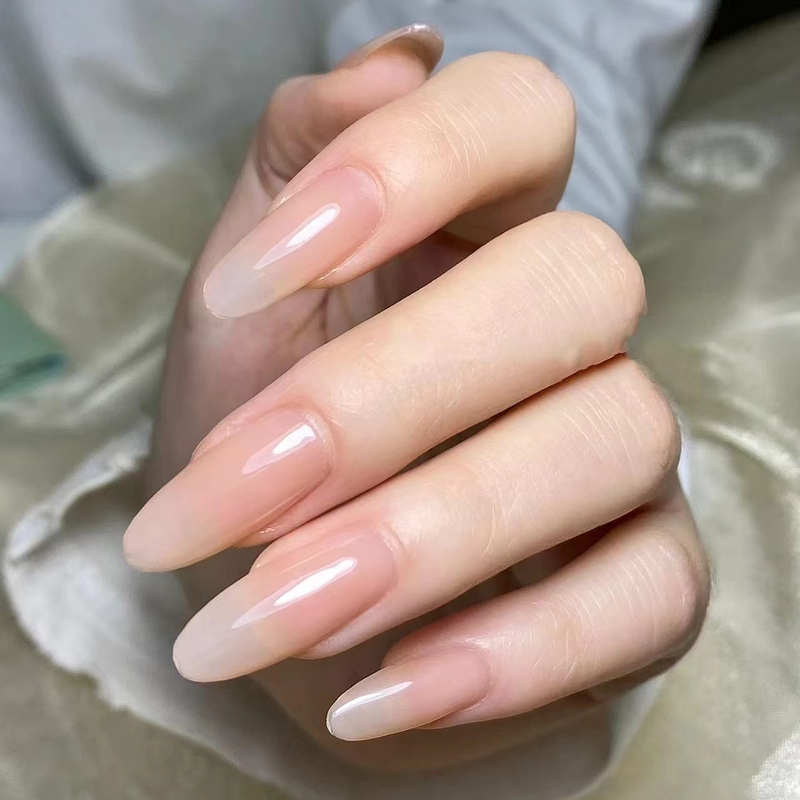 Purely Handmade Milky White Gradient Nude Color Wearable Nails Pure Lust Style Mid-Length Ladder Manicure Finished Product Whitening Removable Fake Nails