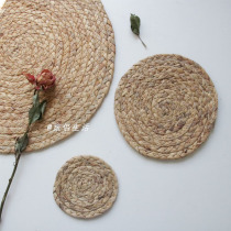 Japanese handmade Pu grass woven insulation pad Round anti-hot pot mat coaster jewelry swing natural wind