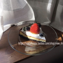 Korean style ins Solid color transparent glass plate Dessert plate Fruit plate Coffee shop swing props chic Waffle muffin plate