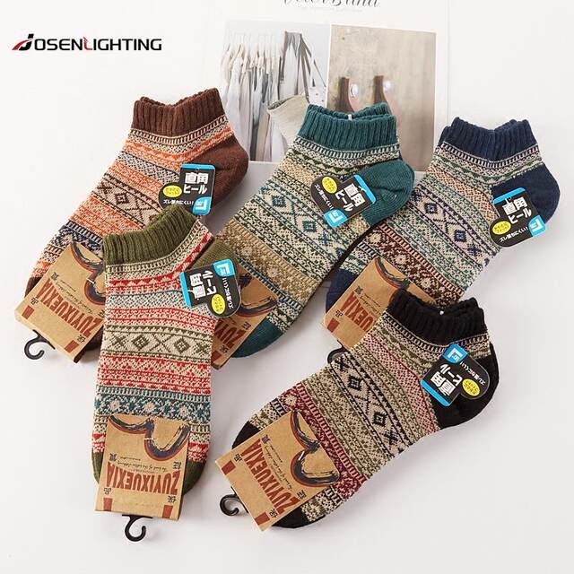 Socks Men's Short Socks Autumn and Winter Trendy Thick Thread Cotton Socks Low-cut Sweat-Absorbent Men's Harajuku Wind Boat Socks Ethnic Fashion Trendy Socks