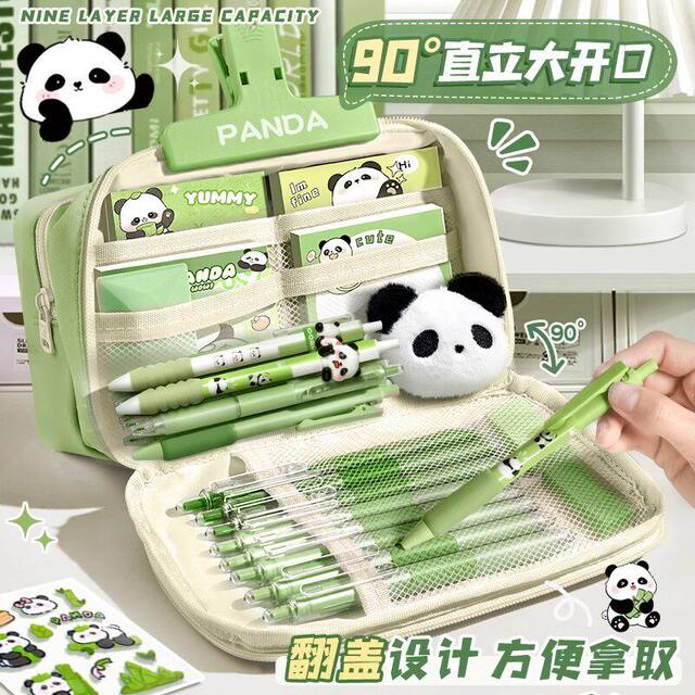 Large Capacity Pencil Case Panda Design for Boys, 2026 New Model, Transparent Multi-Layer Black Simple Stain-Resistant Stationery Bag, High Aesthetic Value Boys' Children's Stationery Box Set with Stylish Design for Storing Pencils