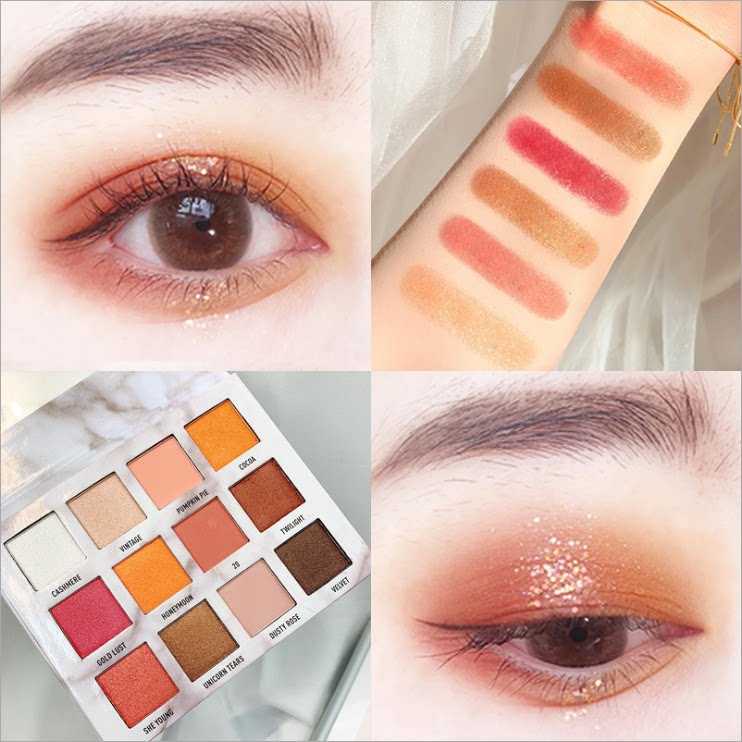 Matte ins super hot marble eye shadow tray waterproof and sweat-proof earth color eye shadow pearlescent beginners do not smudge