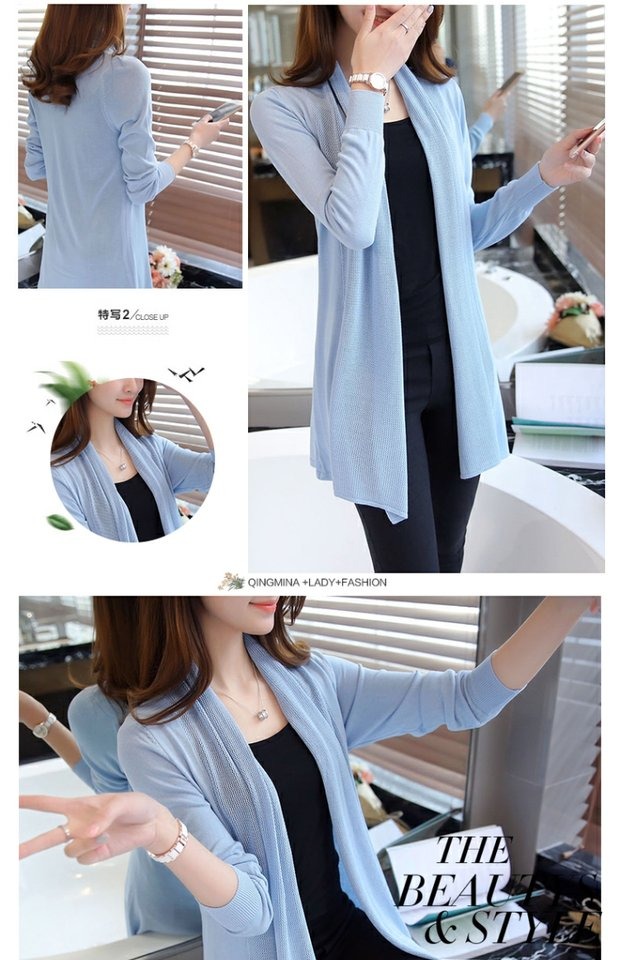 Áo chống nắng cardigan nữ mỏng phần áo len dài áo len điều hòa áo khoác màu xám khăn choàng mùa xuân hè 2018 nữ mới áo kiểu trung niên hàn quốc