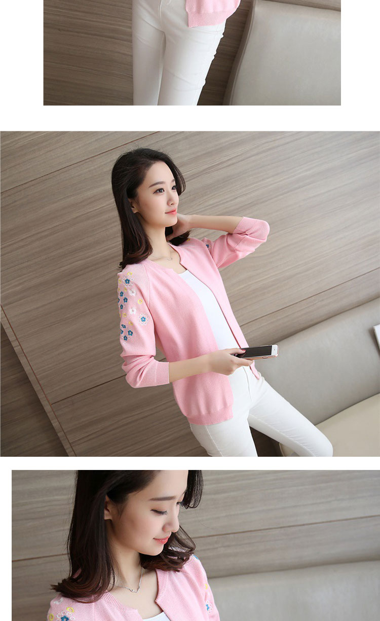 Mùa xuân 2017 hè mới phiên bản Hàn Quốc của áo len nữ cardigan thêu hoa nữ áo ngắn cardigan áo sơ mi ao so mi nu dep